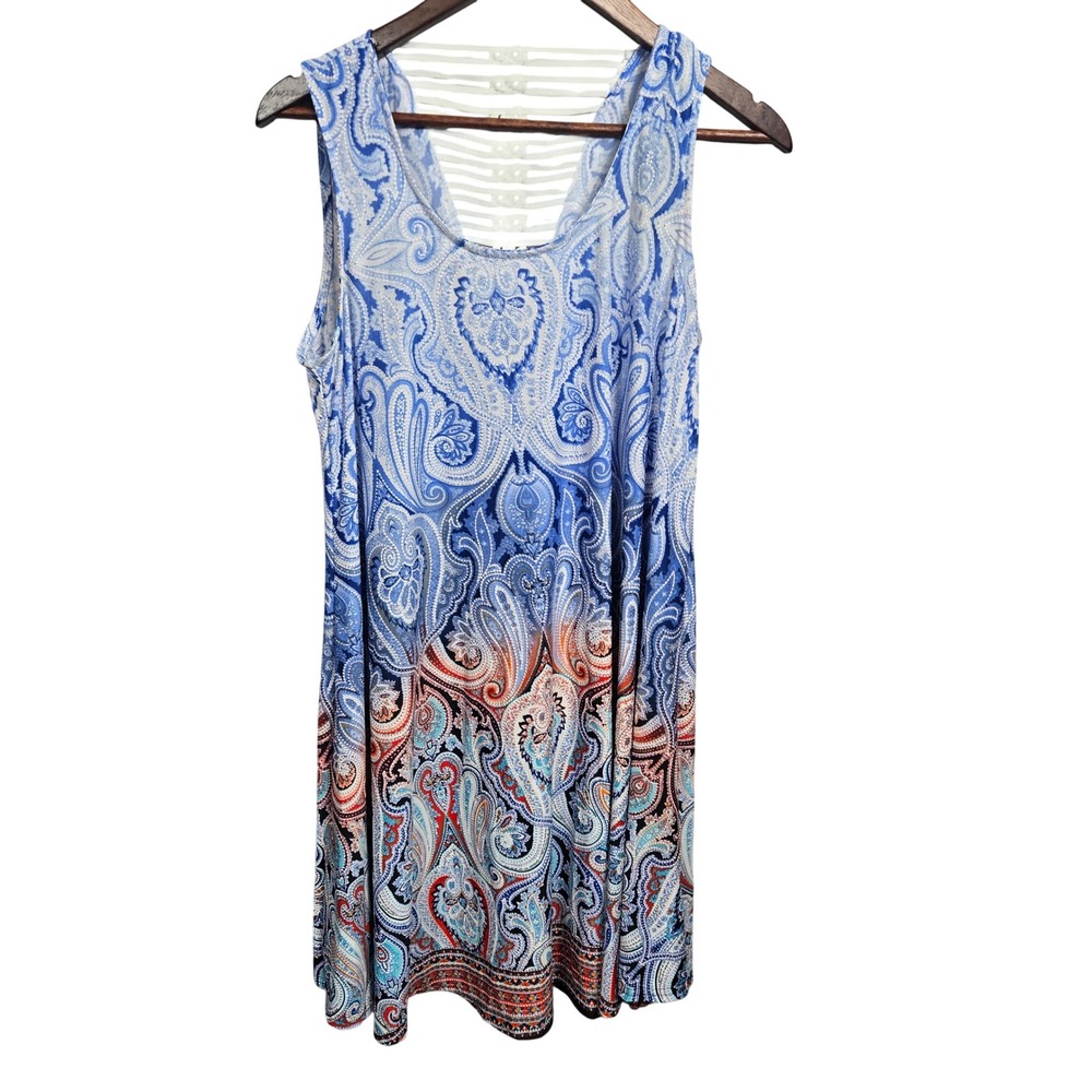 Shoreline Blue Paisley Print Beach Vacation Travel Mini Boho Dress Womens XL NWT
